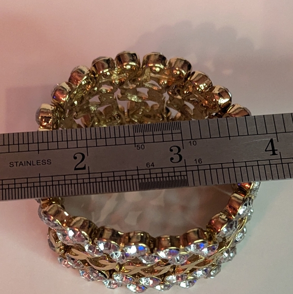 Glam Wide Stretch Cuff Gold Tone and Rhinestones - Picture 2 of 3